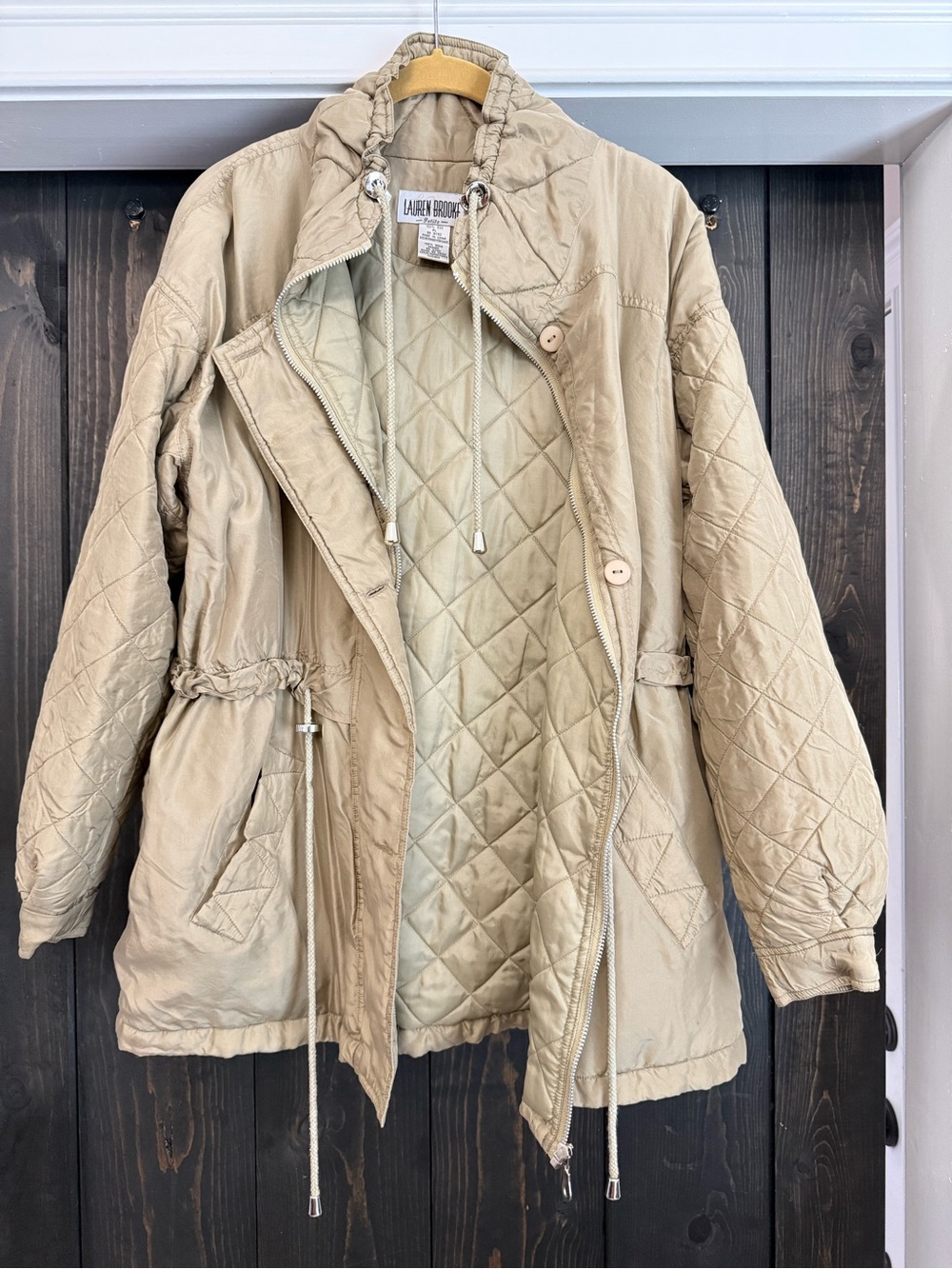 Vintage Lauren Brooke 100% Silk Quilted Sage Green Jacket Petite L